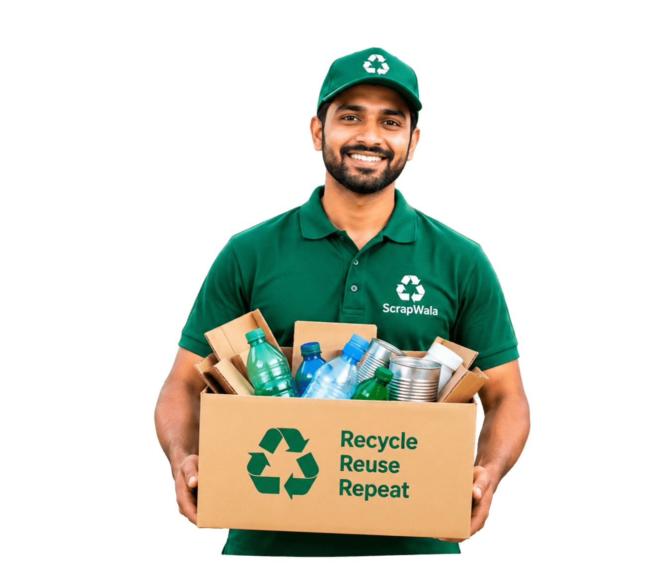 ScrapWala recycling worker collecting recyclable materials for doorstep scrap pickup